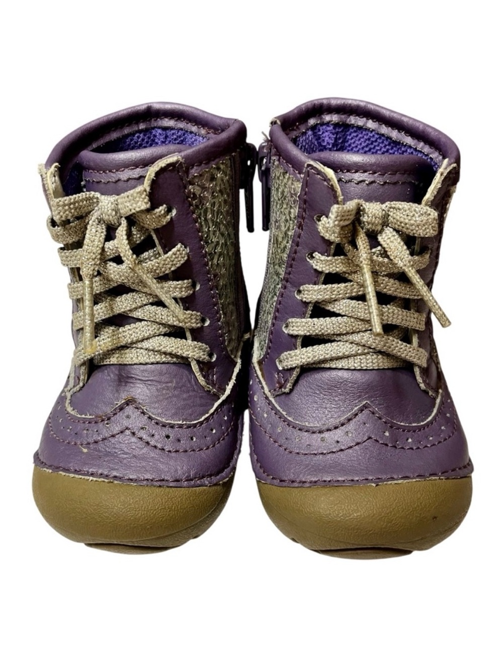 STRIDE RITE SRT SM Bryn Bootie Silver/Purple Side Zip Infant Size US 3